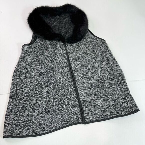 Talbot's Vest Women 3x Faux Fur Boucle Top Button Black Gray Elegant Classy Wool - Picture 1 of 10